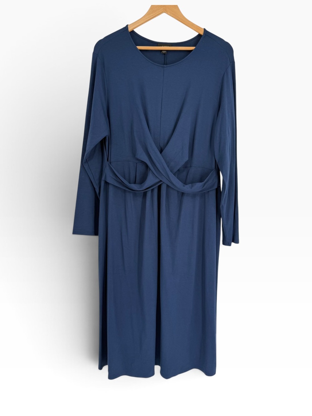 J. Jill Wearever Midi Dress Size 2X Blue Stretch Knit Long Sleeves Crisscross